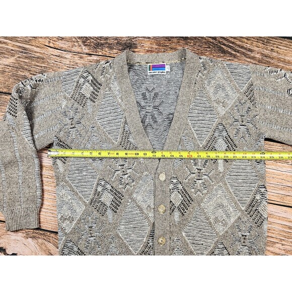 VTG 80’s Sweater Graphix Mens L USA Made Geometric Cardigan Sweater Grandpa EUC - Picture 11 of 12